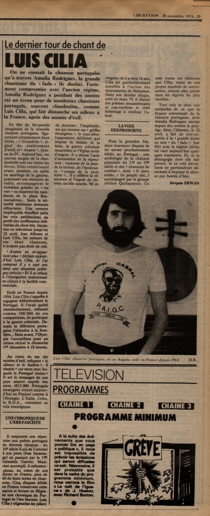 Luis Cilia, par J.E. - Libération 28/11/74