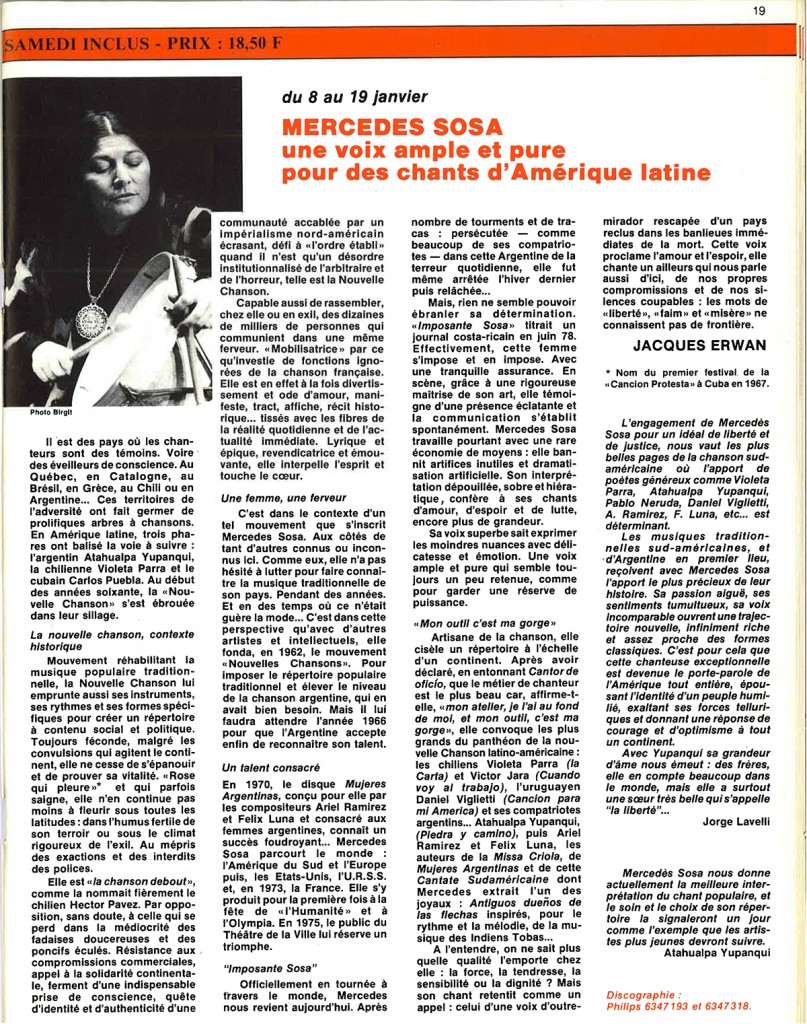 Théâtre de la Ville 46, novembre 79 : Mercedes Sosa