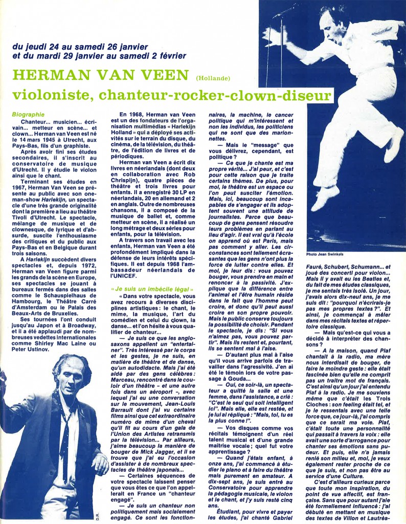 Théâtre de la Ville n°66 - Octobre 84 : Herman Van Veen