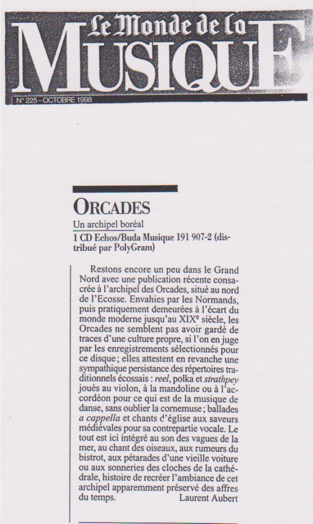 Le Monde de la Musique, octobre 1998