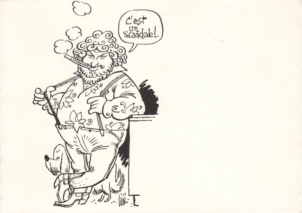 Caricature représentant Lucien Gibara, patron de la Pizza du Marais (DR)